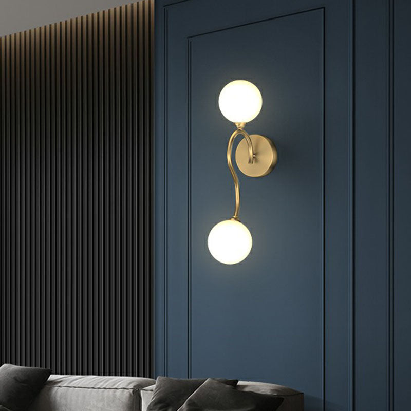 Gold Spherical Artistic Wall Light With Milky Glass Shade - Stylish Mounted Lighting Fixture