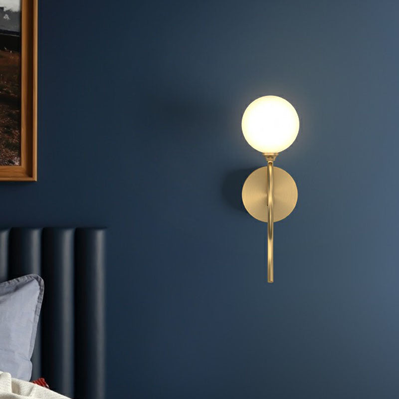 Gold Spherical Artistic Wall Light With Milky Glass Shade - Stylish Mounted Lighting Fixture
