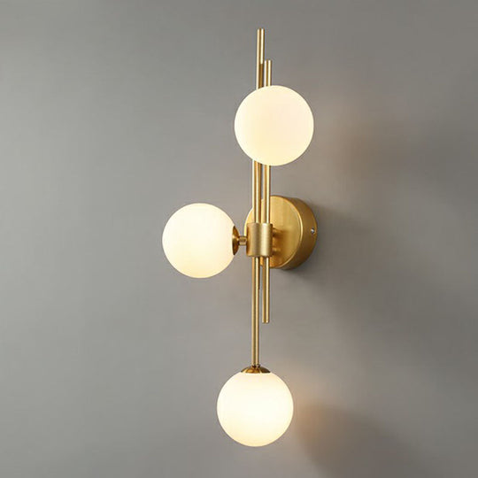 Brass Designer Ball Wall Light Sconce With 3-Head Glass For Bedroom White