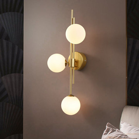 Brass Designer Ball Wall Light Sconce With 3-Head Glass For Bedroom