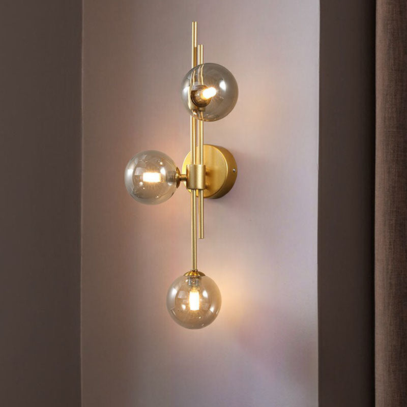 Brass Designer Ball Wall Light Sconce With 3-Head Glass For Bedroom