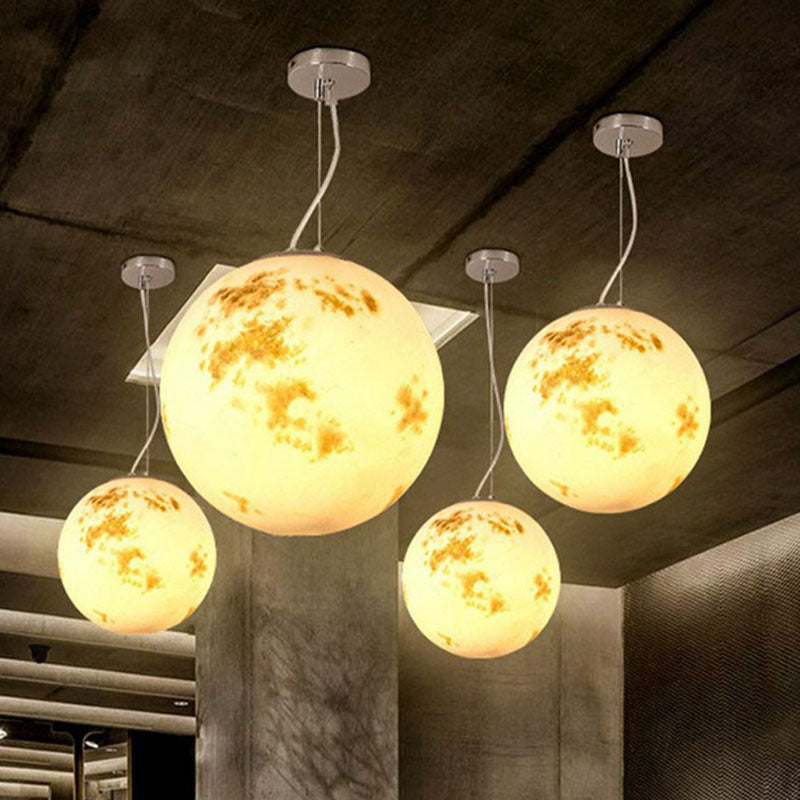 White Moon Hanging Light: Stylish 1-Light Pendant With Acrylic Shade For Restaurants