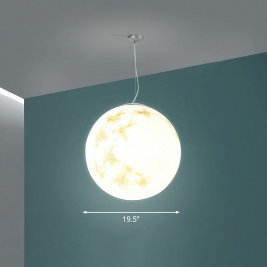 White Moon Hanging Light: Stylish 1-Light Pendant With Acrylic Shade For Restaurants / 19.5