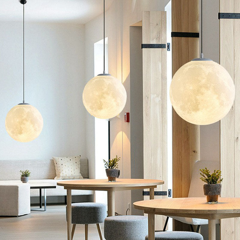 White Moon Shaped LED Pendulum Light - Art Deco PLA Restaurant Hanging Fixture