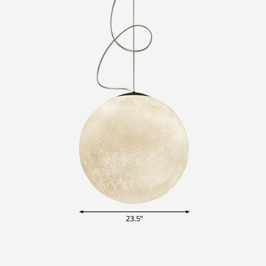 Minimalist Moon Shaped Hanging Lamp - White Resin 1 Bulb Ceiling Light For Dining Room