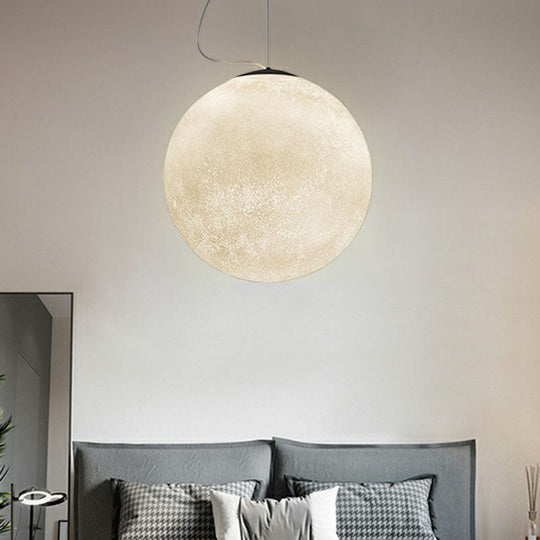 Minimalist Moon Shaped Hanging Lamp - White Resin 1 Bulb Ceiling Light For Dining Room