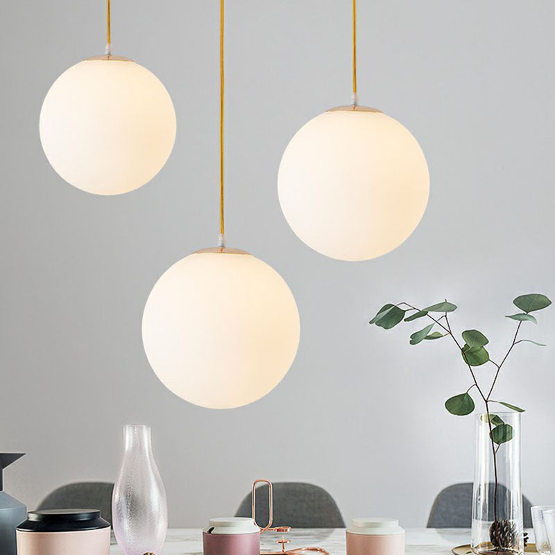Minimalist White Glass Pendant Light For Table - Spherical Ceiling Suspension