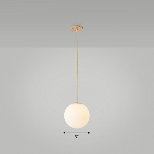 Minimalist White Glass Pendant Light For Table - Spherical Ceiling Suspension / 6