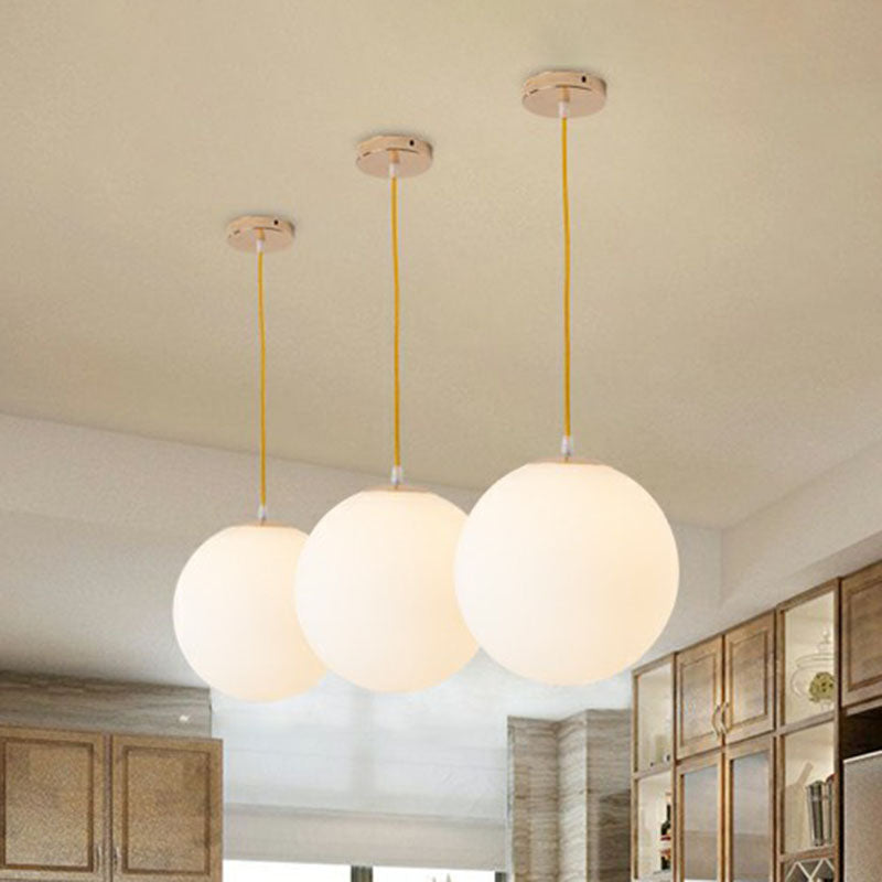 Minimalist White Glass Pendant Light For Table - Spherical Ceiling Suspension