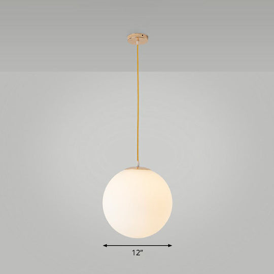 Minimalist White Glass Pendant Light For Table - Spherical Ceiling Suspension / 12