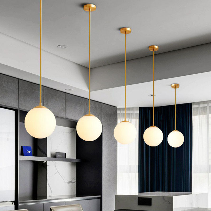 Globe Pendant Lighting Cream Glass Simplicity Hanging Light In Gold - 1-Light Kitchen Fixture