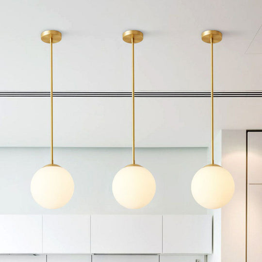 Globe Pendant Lighting Cream Glass Simplicity Hanging Light In Gold - 1-Light Kitchen Fixture