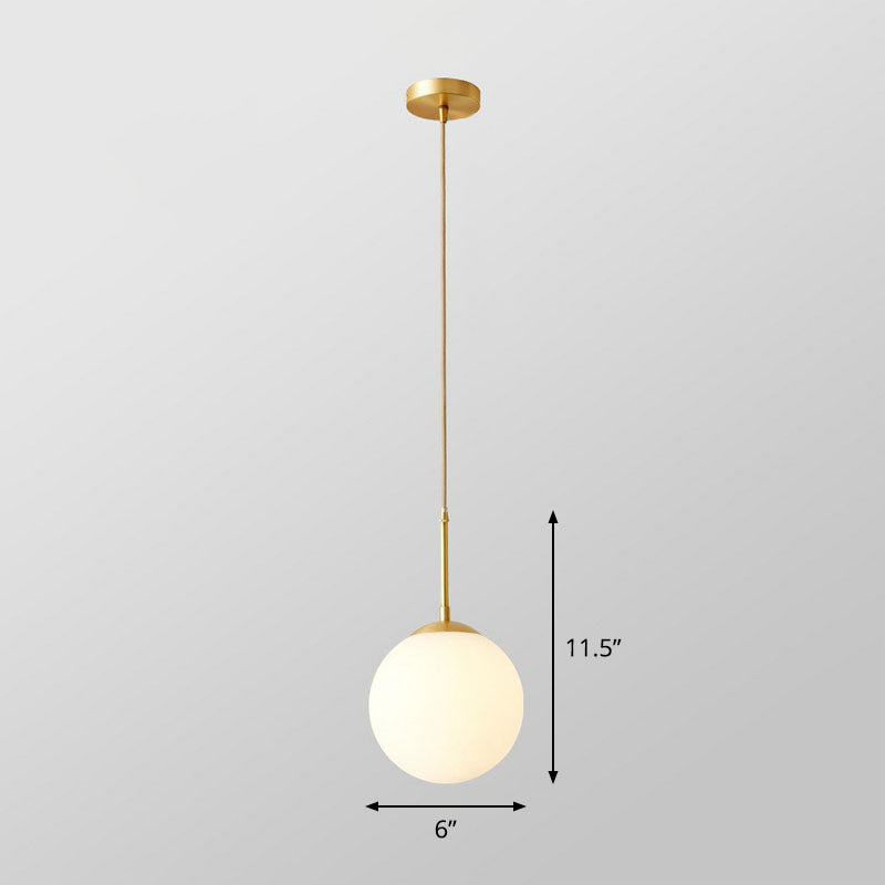 Globe Pendant Lighting Cream Glass Simplicity Hanging Light In Gold - 1-Light Kitchen Fixture / 6