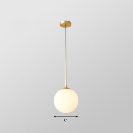 Globe Pendant Lighting Cream Glass Simplicity Hanging Light In Gold - 1-Light Kitchen Fixture / 6