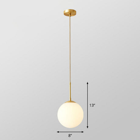 Globe Pendant Lighting Cream Glass Simplicity Hanging Light In Gold - 1-Light Kitchen Fixture / 8