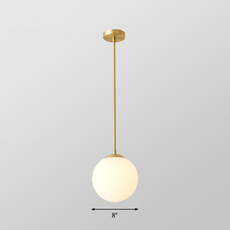 Globe Pendant Lighting Cream Glass Simplicity Hanging Light In Gold - 1-Light Kitchen Fixture / 8