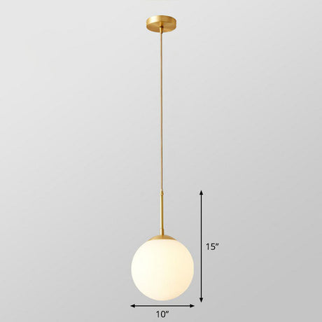 Globe Pendant Lighting Cream Glass Simplicity Hanging Light In Gold - 1-Light Kitchen Fixture / 10