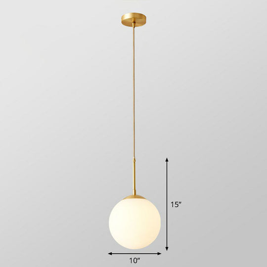 Globe Pendant Lighting Cream Glass Simplicity Hanging Light In Gold - 1-Light Kitchen Fixture / 10