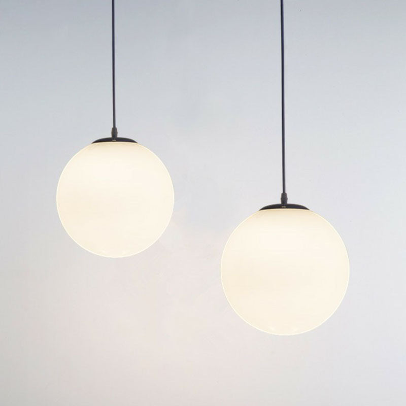 White Glass 1-Light Pendant: Simple Sphere Down Lighting Fixture For Restaurants