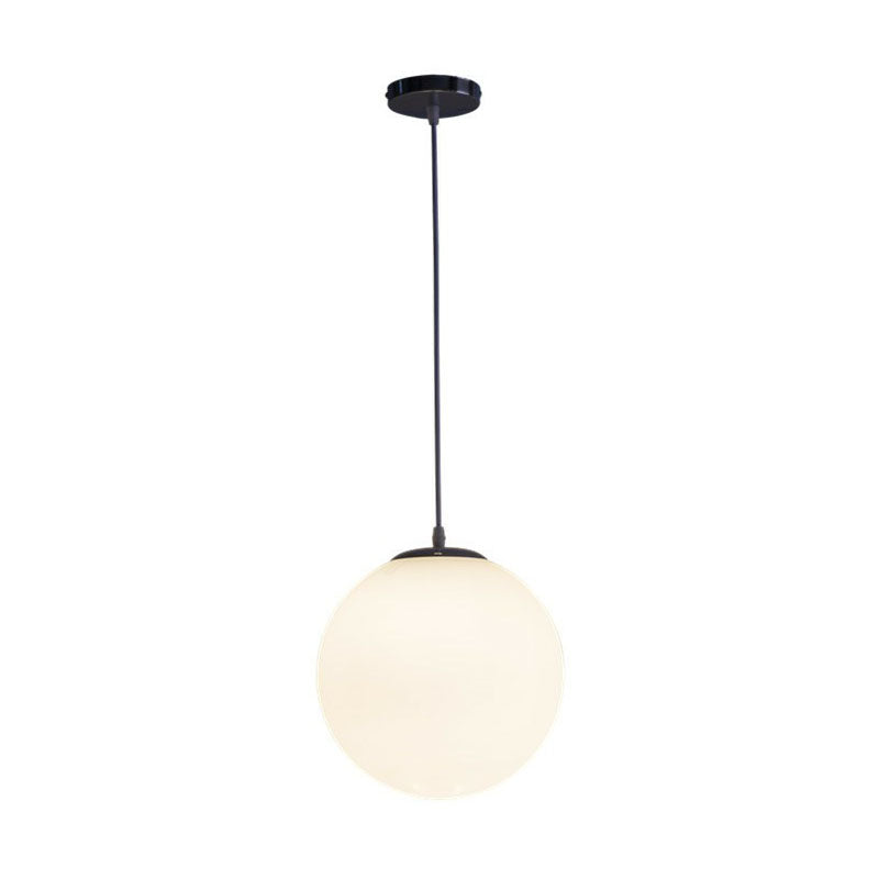 White Glass 1-Light Pendant: Simple Sphere Down Lighting Fixture For Restaurants
