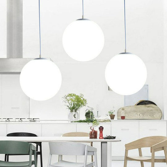 Modern White Glass Pendant Lamp - Opaque Spherical Design for Dining Room Lighting
