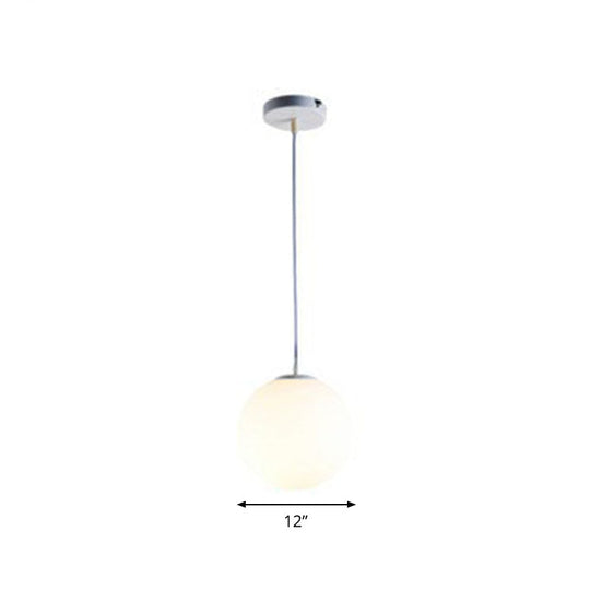 Modern White Glass Pendant Lamp - Opaque Spherical Design for Dining Room Lighting