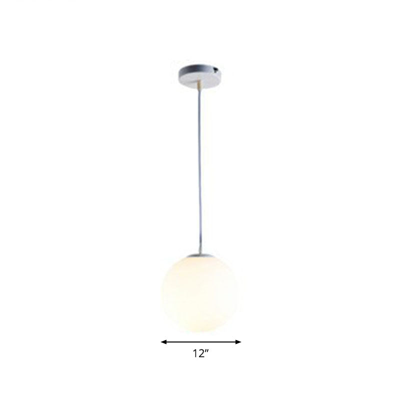 Modern Opaque Glass Hanging Pendant Lamp For Dining Room - White Sphere Design / 12