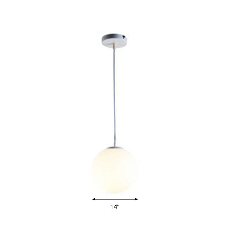 Modern Opaque Glass Hanging Pendant Lamp For Dining Room - White Sphere Design / 14
