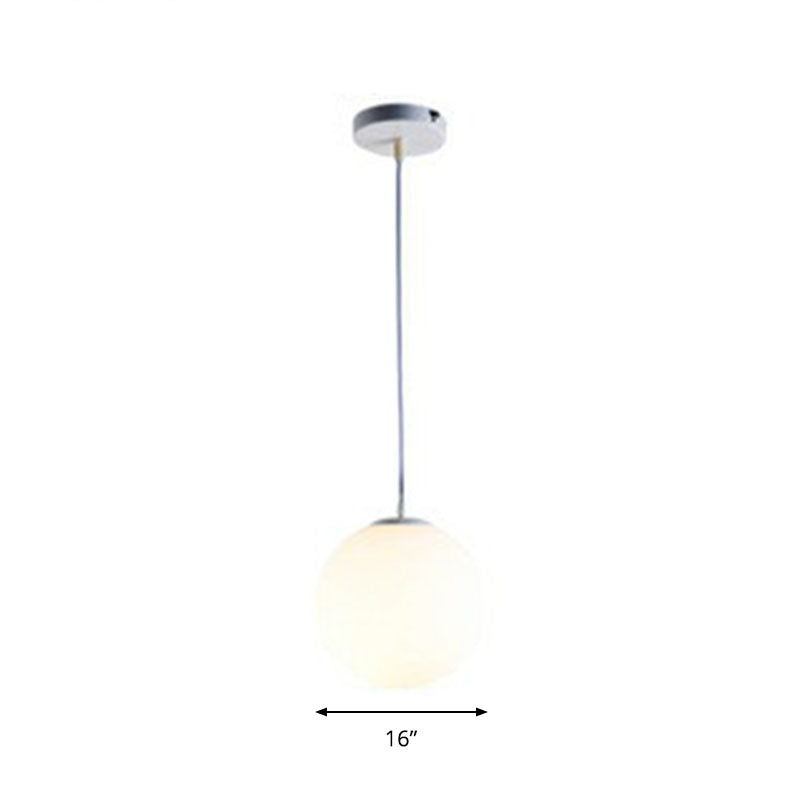 Modern Opaque Glass Hanging Pendant Lamp For Dining Room - White Sphere Design / 16