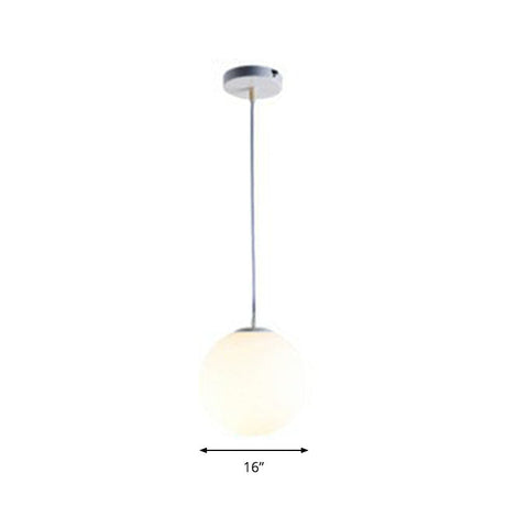 Modern Opaque Glass Hanging Pendant Lamp For Dining Room - White Sphere Design / 16
