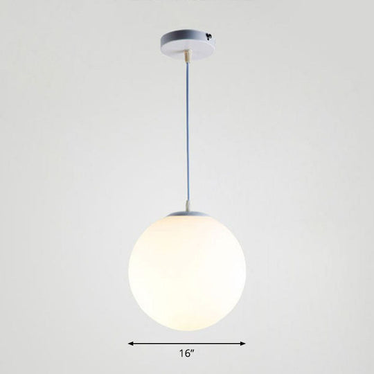 Minimalist Single Restaurant Ceiling Lamp With Opal Glass Shade White / 16