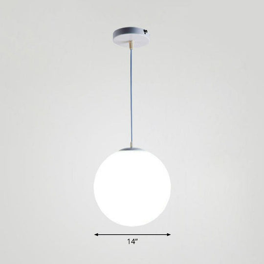Minimalist Single Restaurant Ceiling Lamp With Opal Glass Shade White / 14