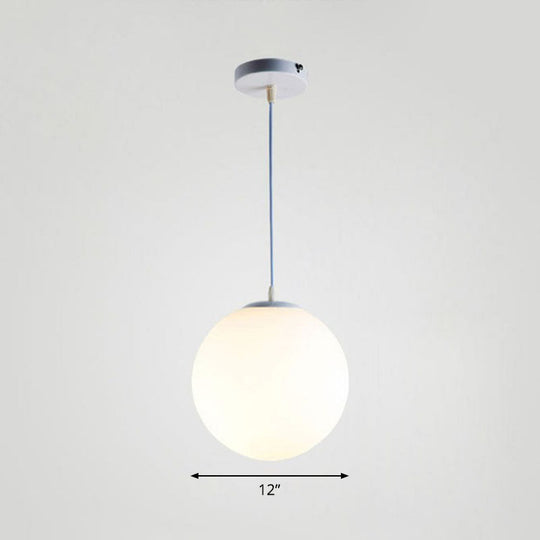 Minimalist Single Restaurant Ceiling Lamp With Opal Glass Shade White / 12