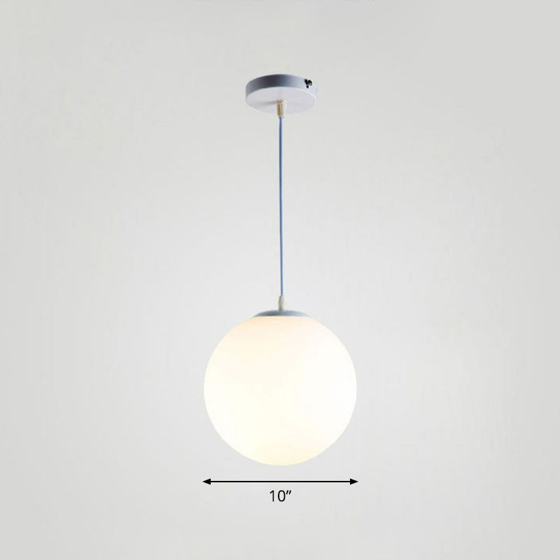 Minimalist Single Restaurant Ceiling Lamp With Opal Glass Shade White / 10
