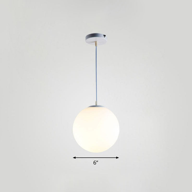 Minimalist Single Restaurant Ceiling Lamp With Opal Glass Shade White / 6