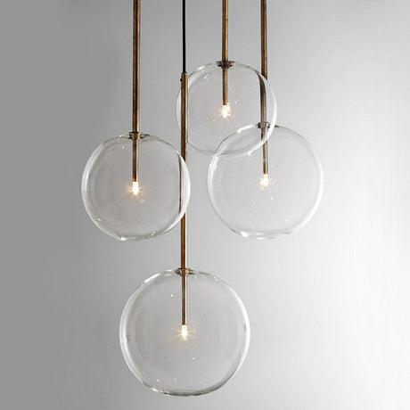 Minimalist Hand-Blown Glass Globe Pendant Light In Gold Finish - Ceiling Hanging Lamp