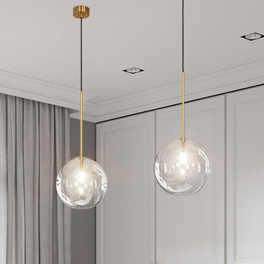 Minimalist Hand-Blown Glass Globe Hanging Lamp - Gold Finish Pendant Light
