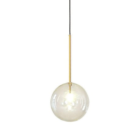 Minimalist Hand-Blown Glass Globe Pendant Light In Gold Finish - Ceiling Hanging Lamp