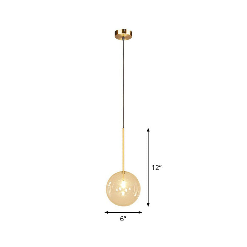 Minimalist Hand-Blown Glass Globe Pendant Light In Gold Finish - Ceiling Hanging Lamp / 6