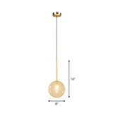 Minimalist Hand-Blown Glass Globe Pendant Light In Gold Finish - Ceiling Hanging Lamp / 8