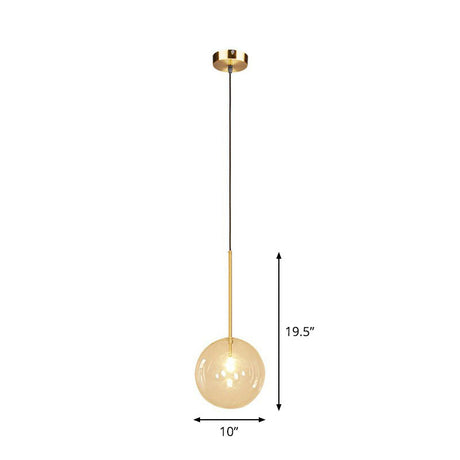 Minimalist Hand-Blown Glass Globe Pendant Light In Gold Finish - Ceiling Hanging Lamp / 10