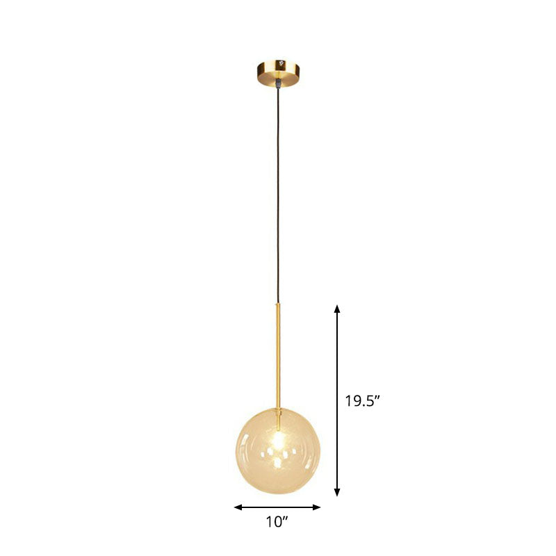 Minimalist Hand-Blown Glass Globe Pendant Light In Gold Finish - Ceiling Hanging Lamp / 10