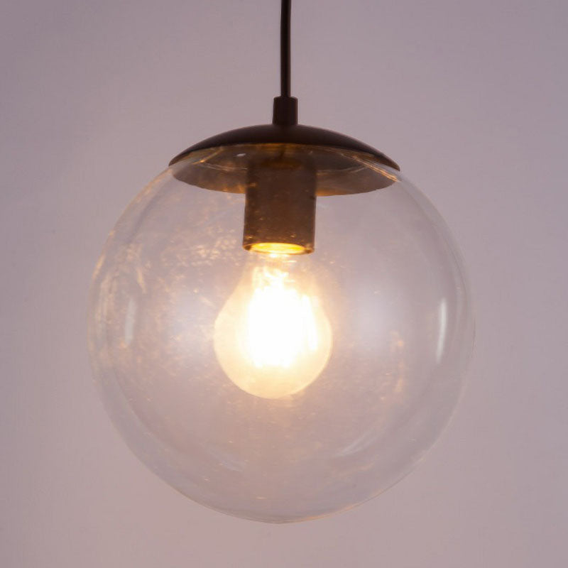 Sleek Clear Glass Spherical Pendant Light - Single Bulb Black Suspended Fixture