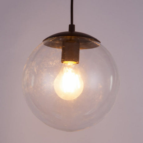 Sleek Clear Glass Pendant Light With A Touch Of Simplicity - Black Spherical Design Suspended