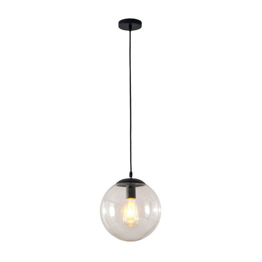 Black Glass Single-Bulb Pendant Light For Sphere Restaurant Ceiling Suspension