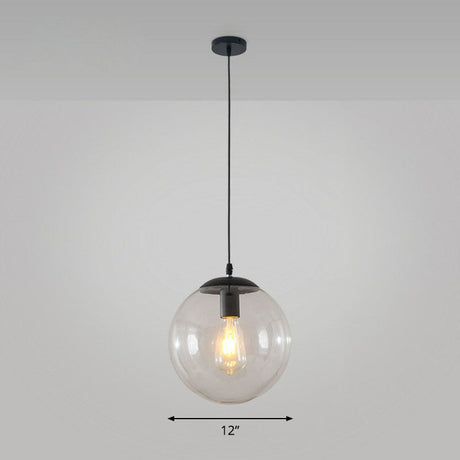 Black Glass Single-Bulb Pendant Light For Sphere Restaurant Ceiling Suspension / 12 Clear