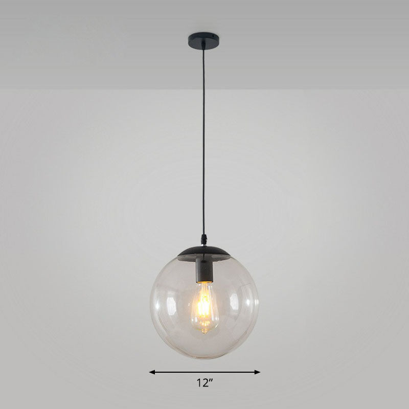 Black Glass Single-Bulb Pendant Light For Sphere Restaurant Ceiling Suspension / 12 Clear
