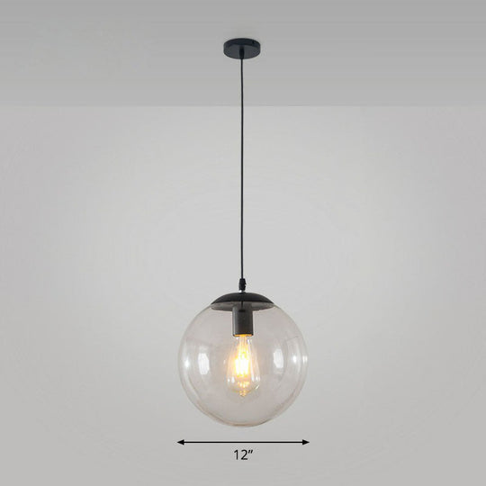 Black Glass Single-Bulb Pendant Light For Sphere Restaurant Ceiling Suspension / 12 Clear
