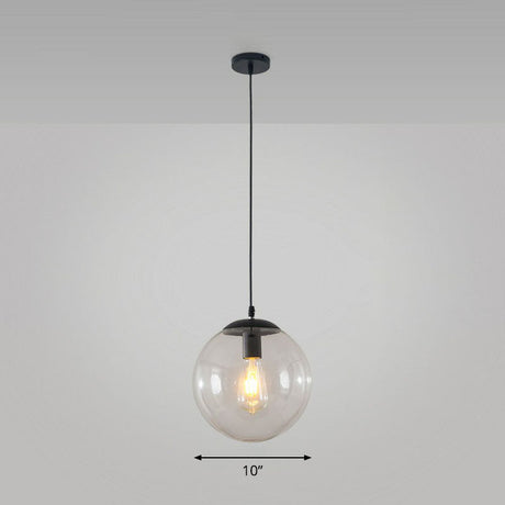 Black Glass Single-Bulb Pendant Light For Sphere Restaurant Ceiling Suspension / 10 Clear