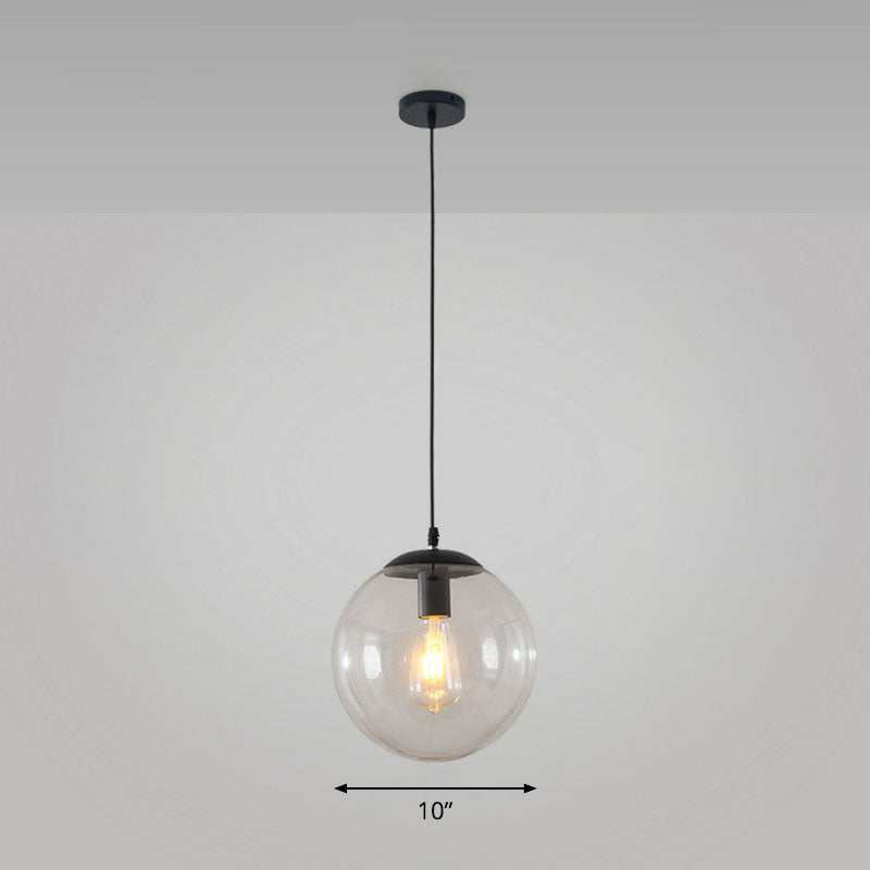 Black Glass Single-Bulb Pendant Light For Sphere Restaurant Ceiling Suspension / 10 Clear